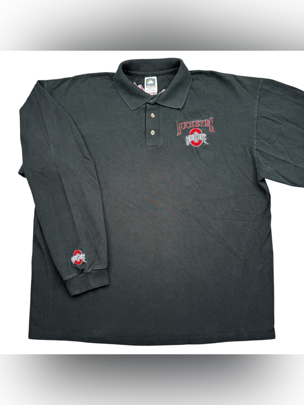 VTG 90s Ohio State Buckeyes Men’s Long Sleeve Black Polo Collared Shirt size XL